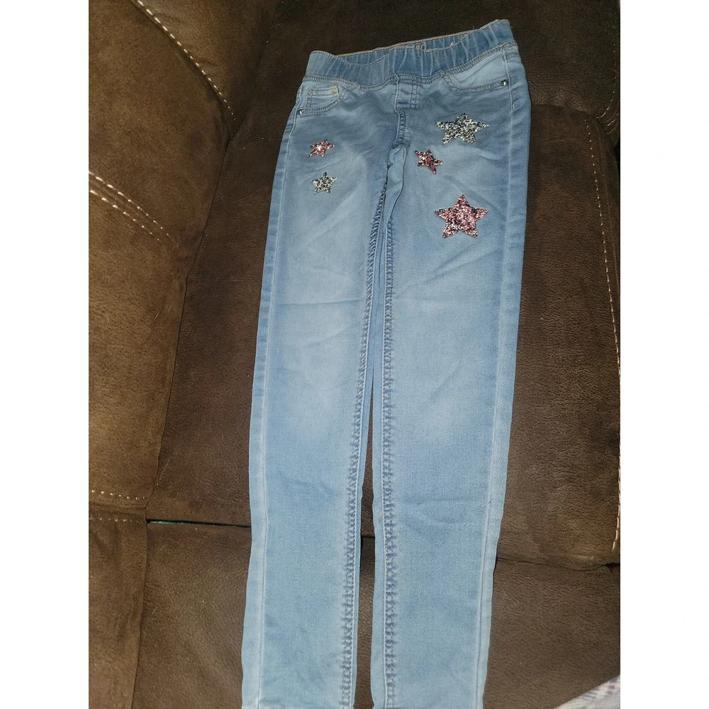 Justice gold‎ star top and sparkle star jeans size 10